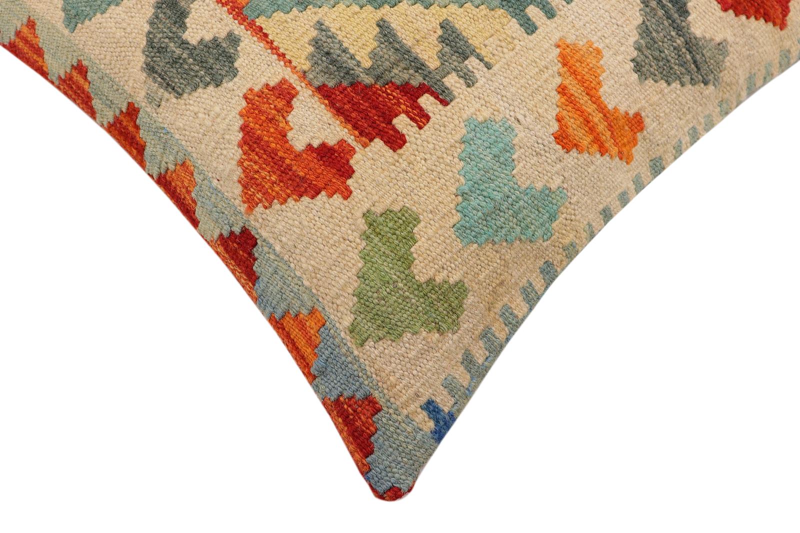 handmade Traditional Pillow Rust Beige Hand-Woven SQUARE 100% WOOL  Hand woven turkish pillow  2 x 2