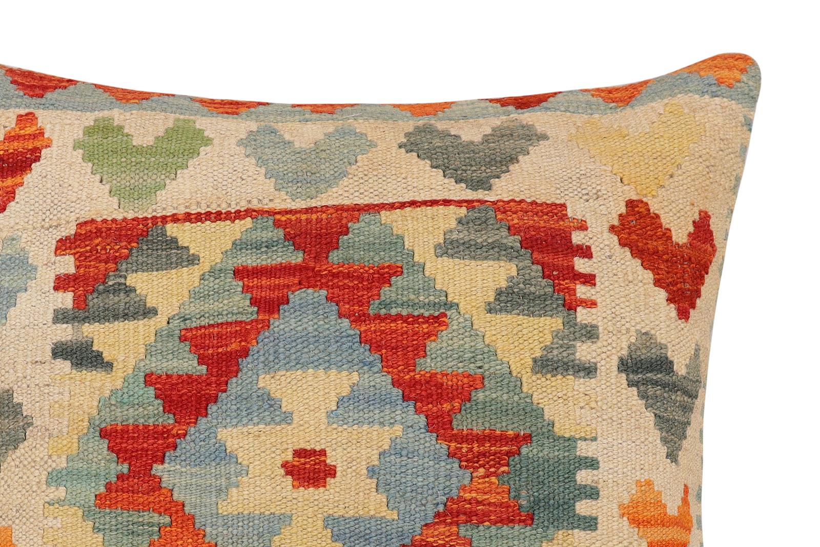 handmade Traditional Pillow Rust Beige Hand-Woven SQUARE 100% WOOL  Hand woven turkish pillow  2 x 2