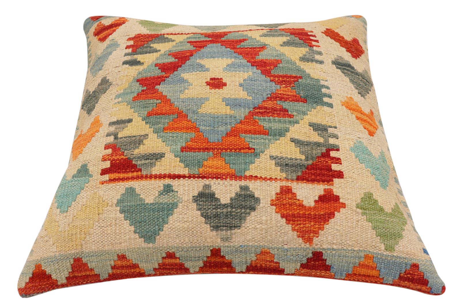 handmade Traditional Pillow Rust Beige Hand-Woven SQUARE 100% WOOL  Hand woven turkish pillow  2 x 2