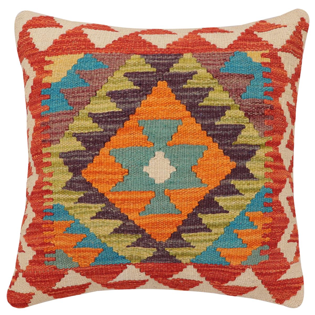 handmade Traditional Pillow Rust Beige Hand-Woven SQUARE 100% WOOL  Hand woven turkish pillow  2 x 2