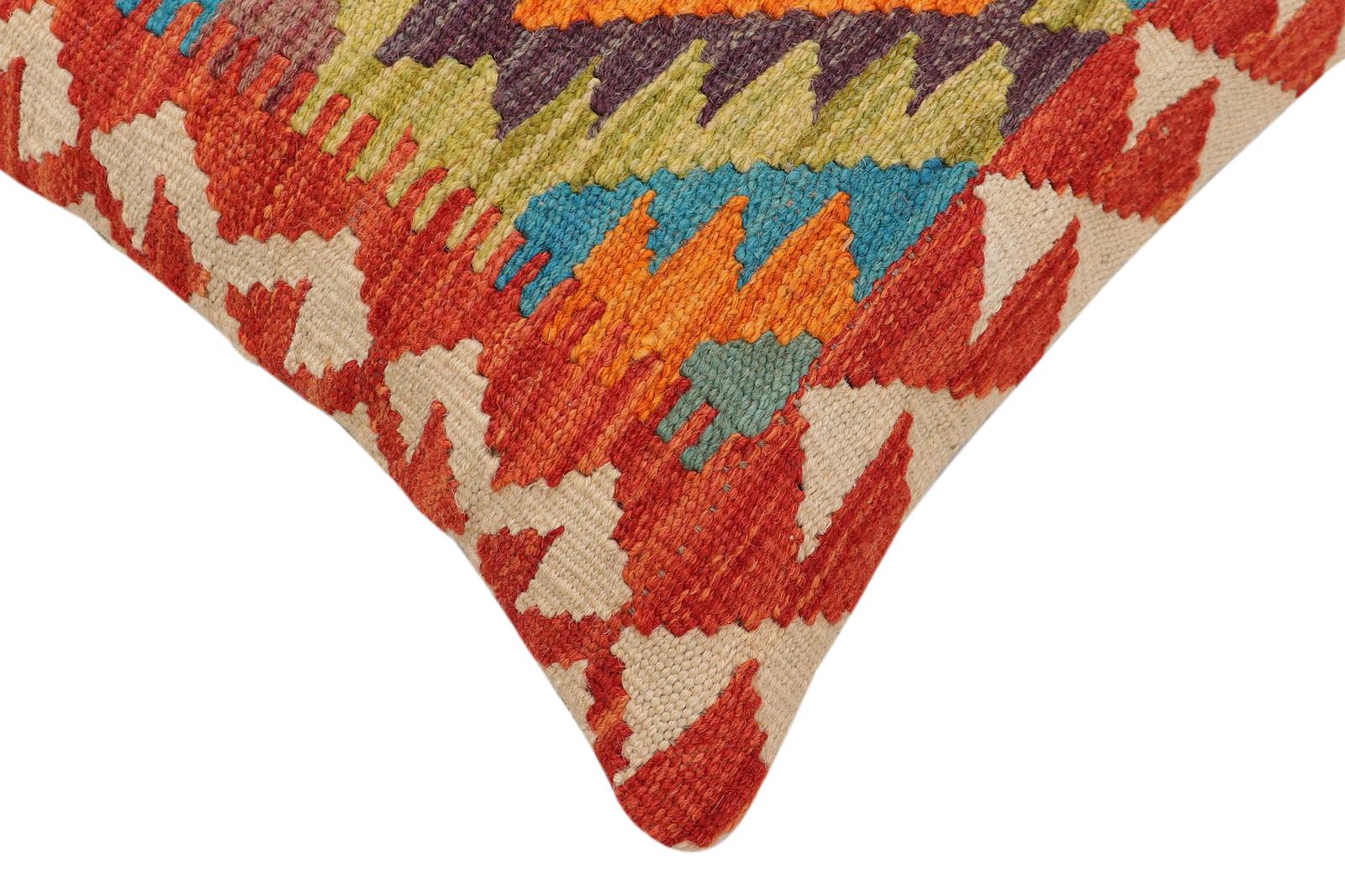 handmade Traditional Pillow Rust Beige Hand-Woven SQUARE 100% WOOL  Hand woven turkish pillow  2 x 2