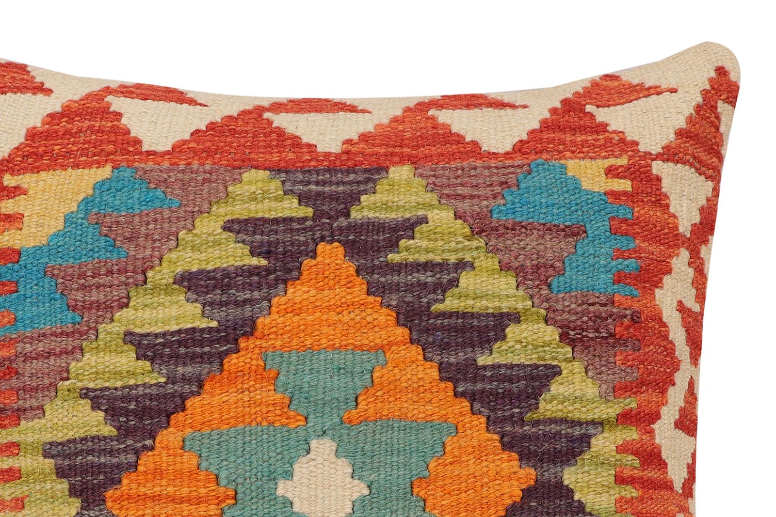 handmade Traditional Pillow Rust Beige Hand-Woven SQUARE 100% WOOL  Hand woven turkish pillow  2 x 2