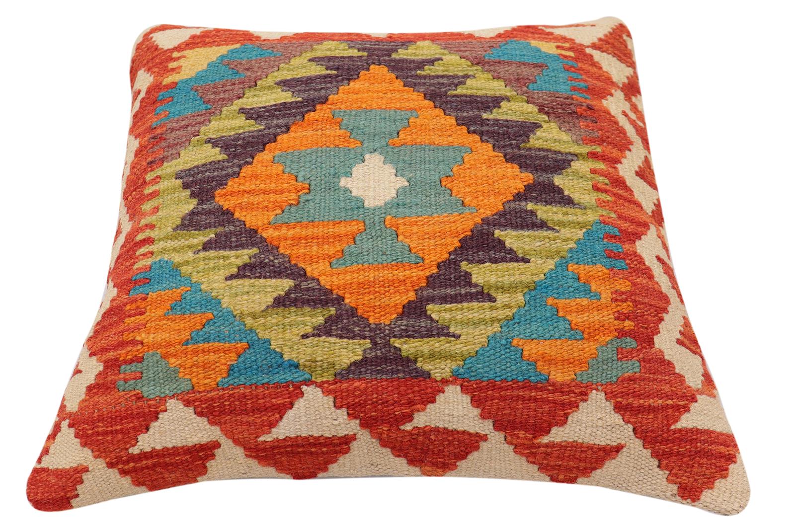 handmade Traditional Pillow Rust Beige Hand-Woven SQUARE 100% WOOL  Hand woven turkish pillow  2 x 2
