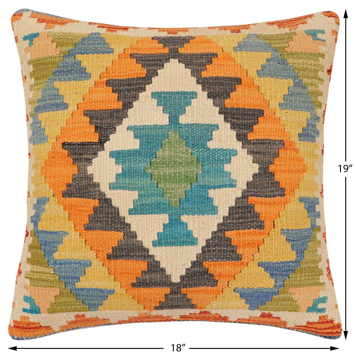 handmade Traditional Pillow Blue Gray Hand-Woven SQUARE 100% WOOL  Hand woven turkish pillow  2 x 2