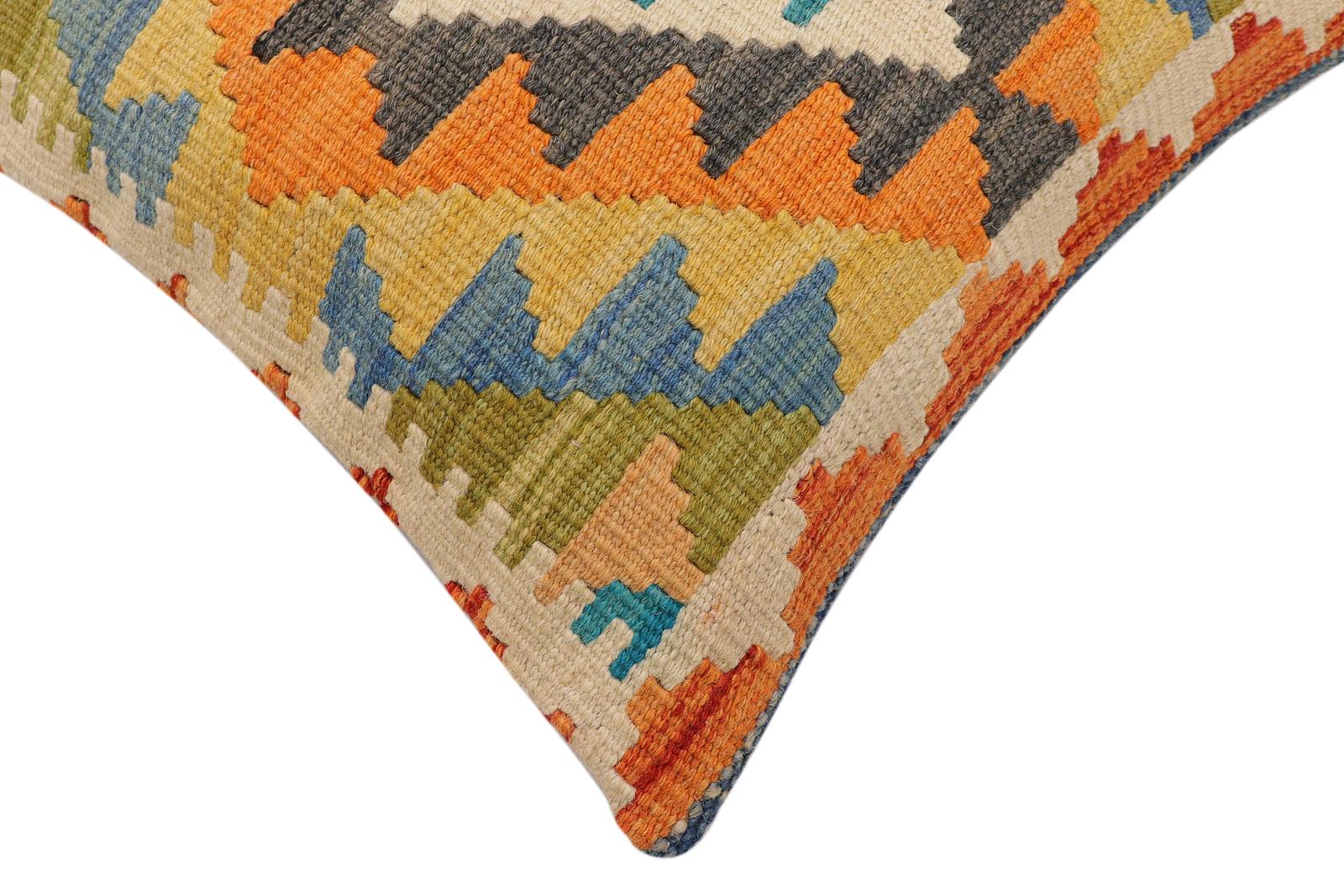 handmade Traditional Pillow Blue Gray Hand-Woven SQUARE 100% WOOL  Hand woven turkish pillow  2 x 2