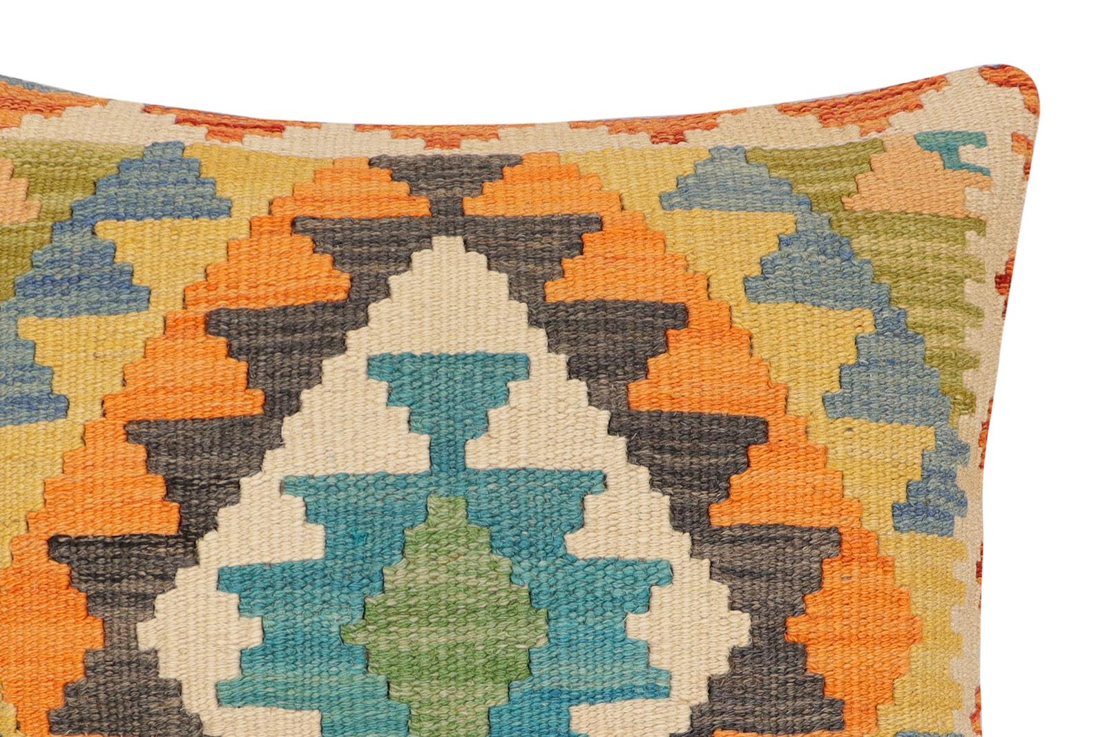 handmade Traditional Pillow Blue Gray Hand-Woven SQUARE 100% WOOL  Hand woven turkish pillow  2 x 2