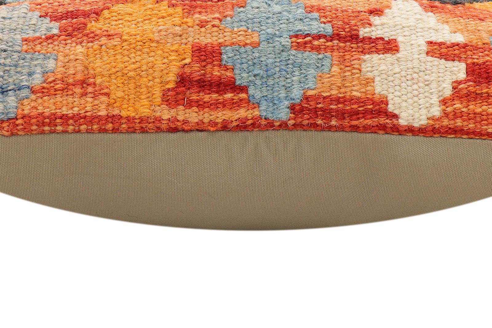 handmade Traditional Pillow Rust Blue Hand-Woven SQUARE 100% WOOL  Hand woven turkish pillow  2 x 2