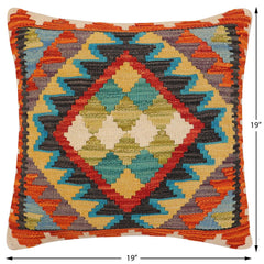 handmade Traditional Pillow Rust Blue Hand-Woven SQUARE 100% WOOL  Hand woven turkish pillow  2 x 2