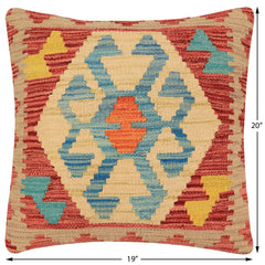 handmade Traditional Pillow Red Blue Hand-Woven SQUARE 100% WOOL  Hand woven turkish pillow  PILLOW