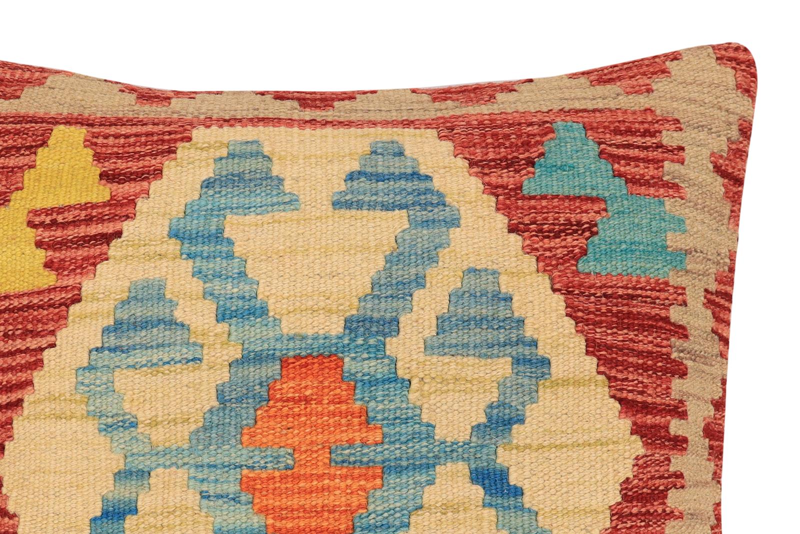 handmade Traditional Pillow Red Blue Hand-Woven SQUARE 100% WOOL  Hand woven turkish pillow  PILLOW