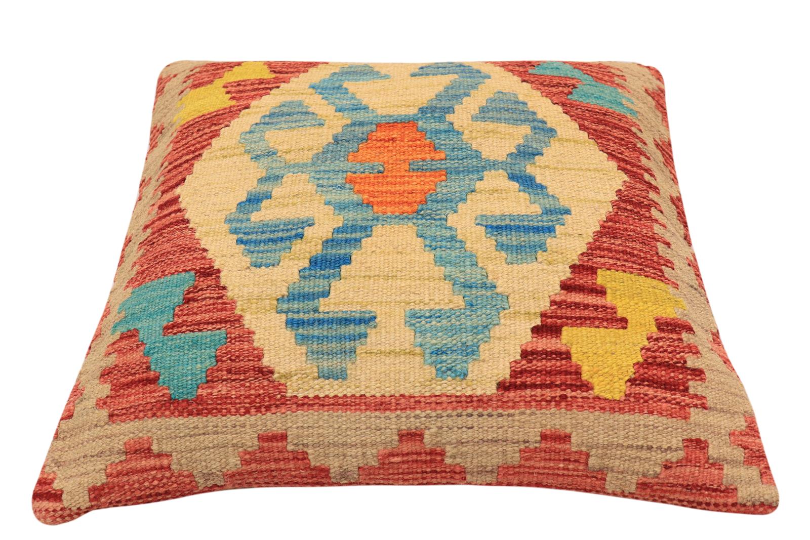 handmade Traditional Pillow Red Blue Hand-Woven SQUARE 100% WOOL  Hand woven turkish pillow  PILLOW