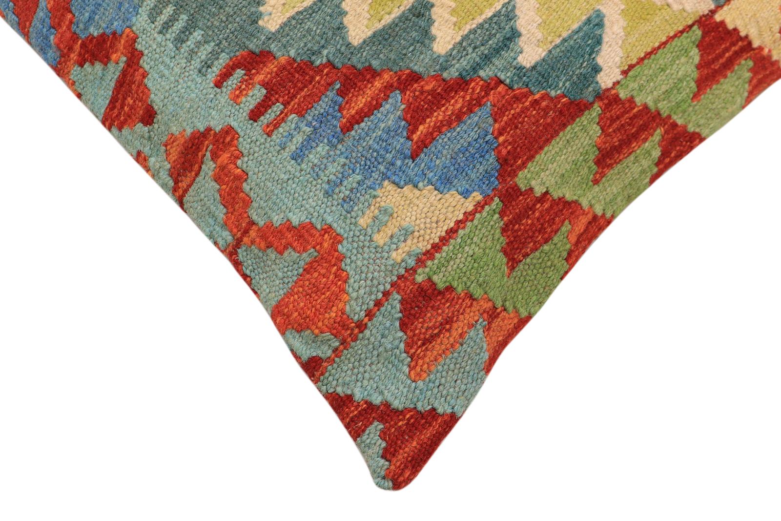 handmade Traditional Pillow Rust Blue Hand-Woven SQUARE 100% WOOL  Hand woven turkish pillow  2 x 2