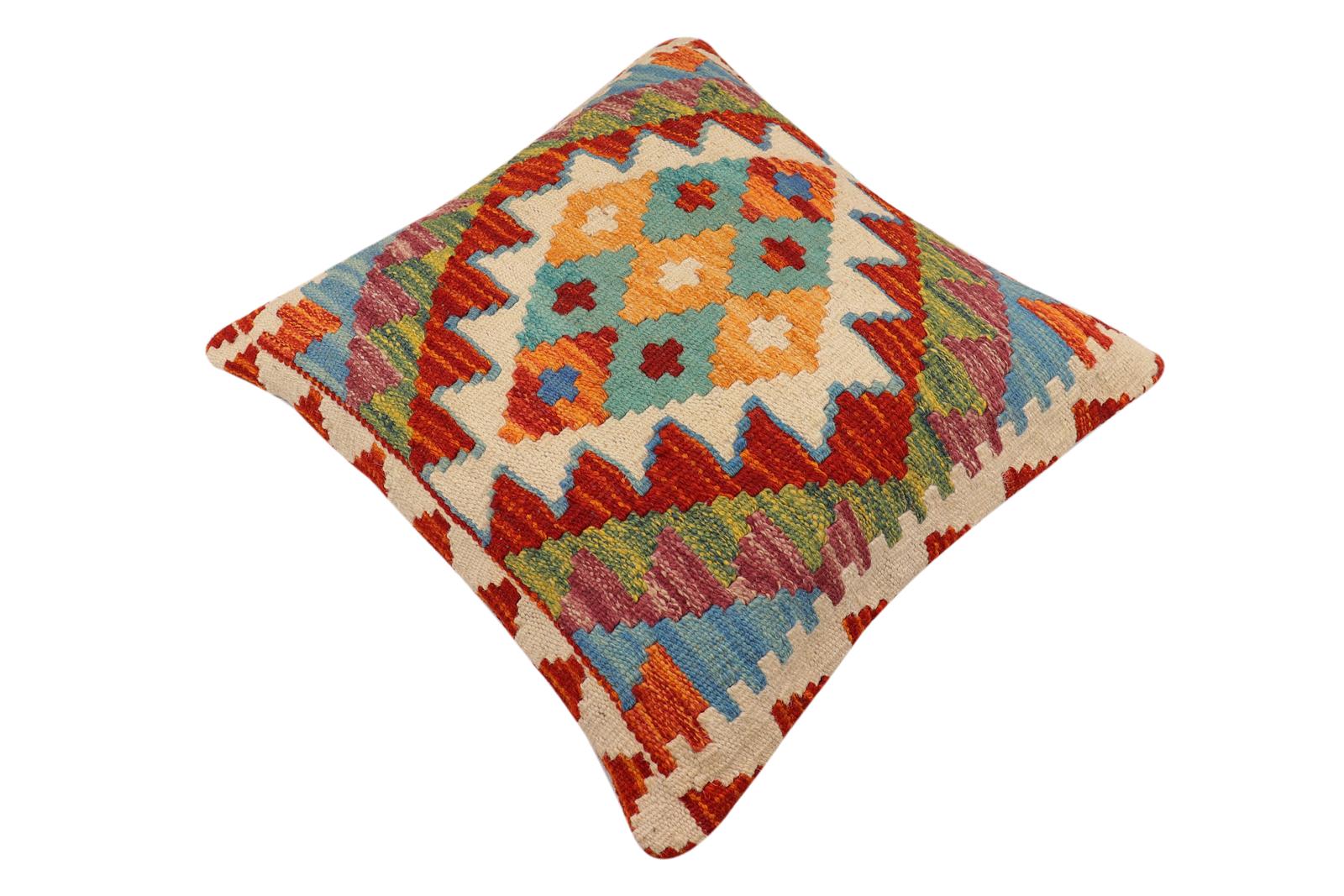 handmade Traditional Pillow Rust Beige Hand-Woven SQUARE 100% WOOL  Hand woven turkish pillow  PILLOW