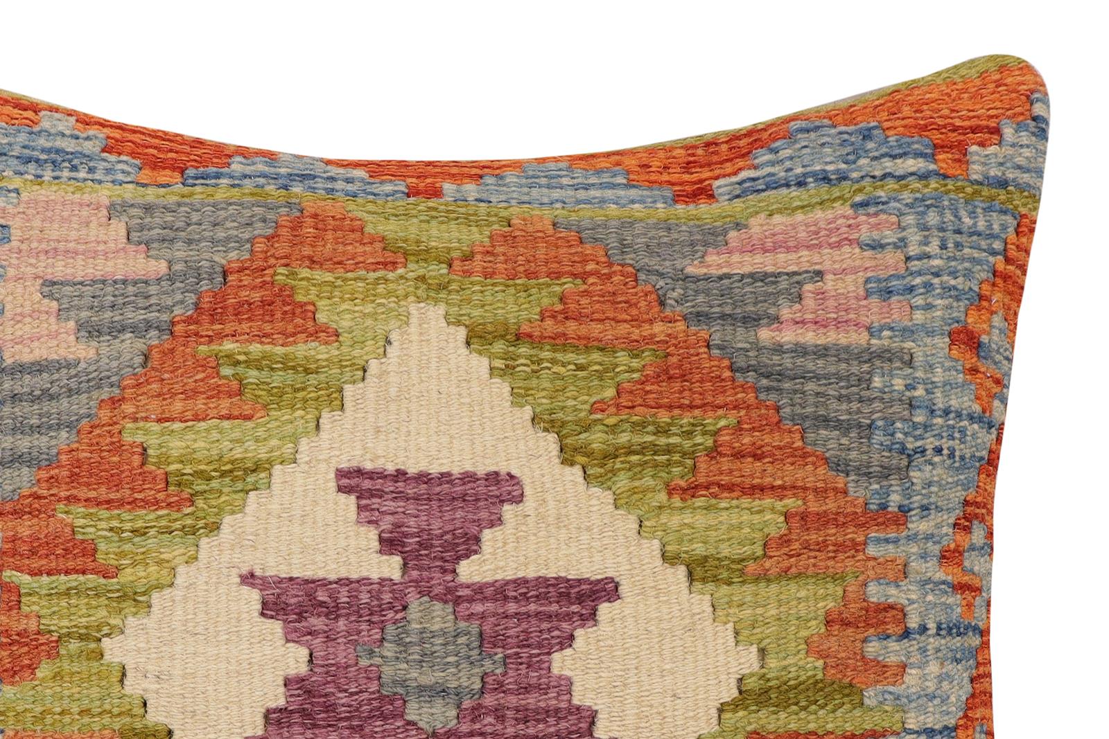 handmade Traditional Pillow Rust Blue Hand-Woven SQUARE 100% WOOL  Hand woven turkish pillow  2 x 2