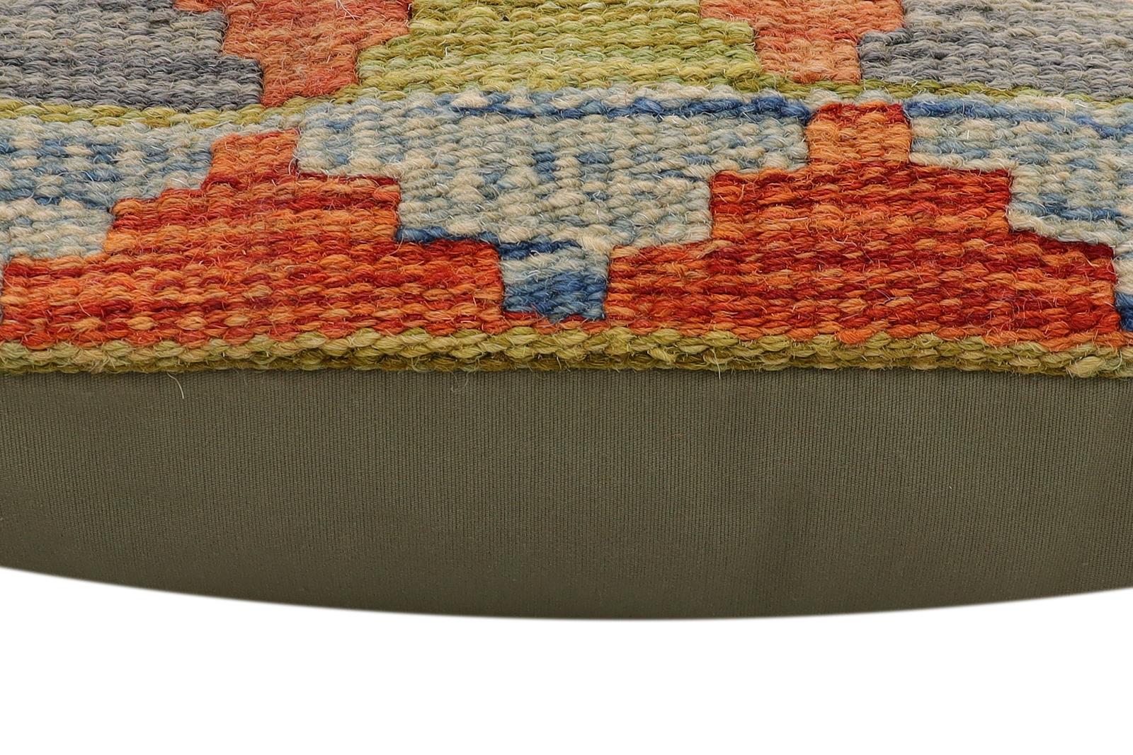 handmade Traditional Pillow Rust Blue Hand-Woven SQUARE 100% WOOL  Hand woven turkish pillow  2 x 2