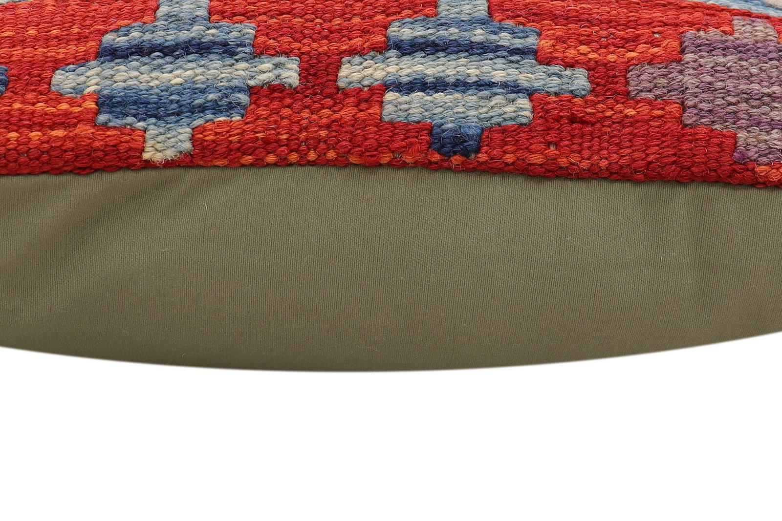 handmade Traditional Pillow Rust Blue Hand-Woven SQUARE 100% WOOL  Hand woven turkish pillow  2 x 2