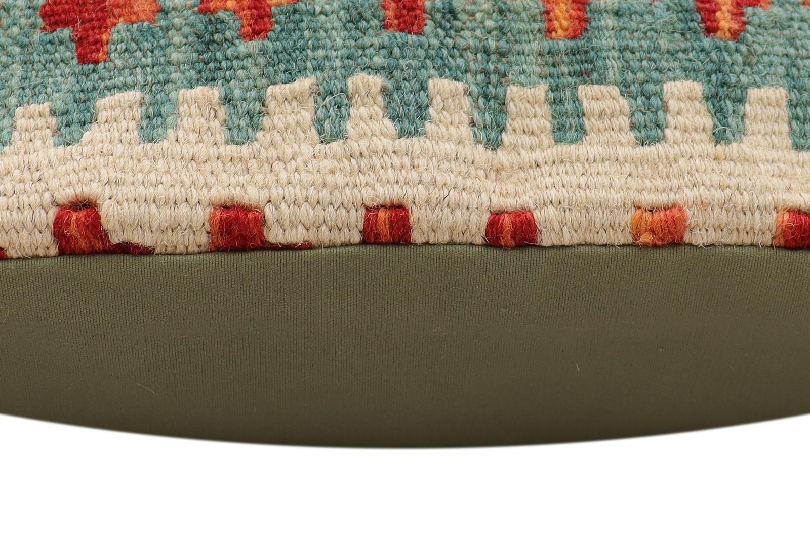 handmade Traditional Pillow Rust Blue Hand-Woven SQUARE 100% WOOL  Hand woven turkish pillow  2 x 2