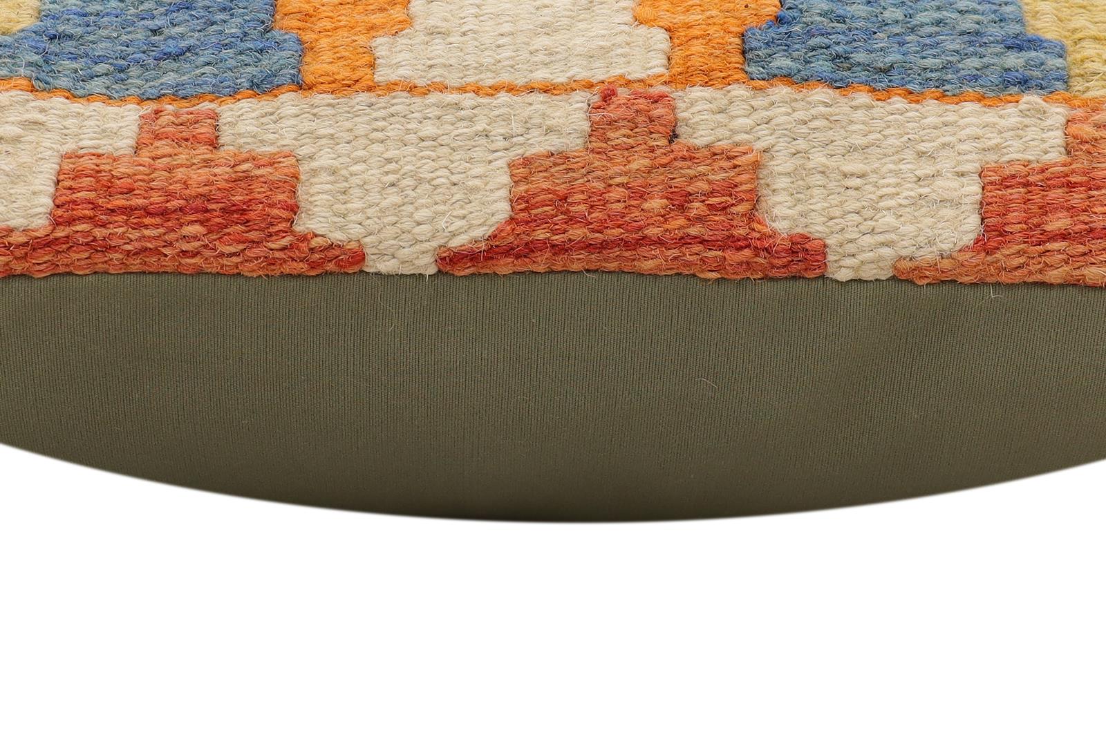 handmade Traditional Pillow Blue Beige Hand-Woven SQUARE 100% WOOL  Hand woven turkish pillow  2 x 2