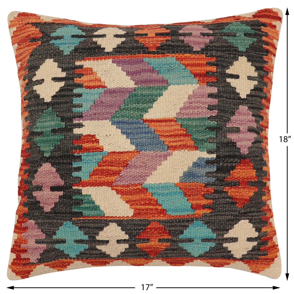 handmade Traditional Pillow Rust Blue Hand-Woven SQUARE 100% WOOL  Hand woven turkish pillow  2 x 2