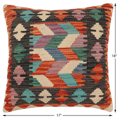 handmade Traditional Pillow Rust Blue Hand-Woven SQUARE 100% WOOL  Hand woven turkish pillow  2 x 2