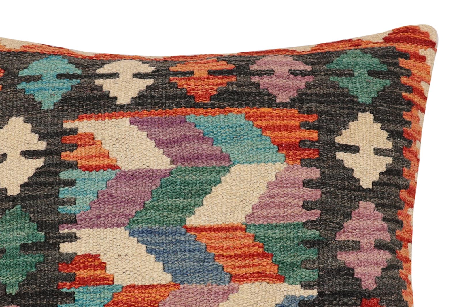 handmade Traditional Pillow Rust Blue Hand-Woven SQUARE 100% WOOL  Hand woven turkish pillow  2 x 2