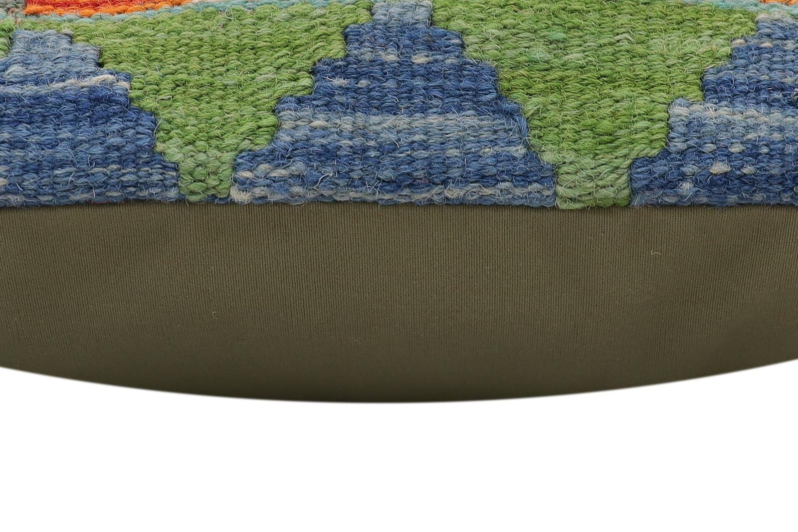 handmade Traditional Pillow Blue Rust Hand-Woven SQUARE 100% WOOL  Hand woven turkish pillow  2 x 2