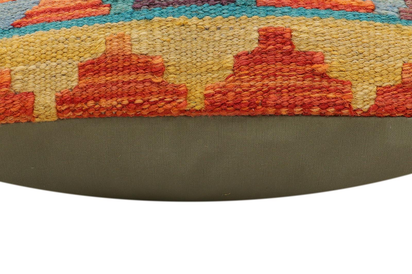 handmade Traditional Pillow Rust Blue Hand-Woven SQUARE 100% WOOL  Hand woven turkish pillow  2 x 2