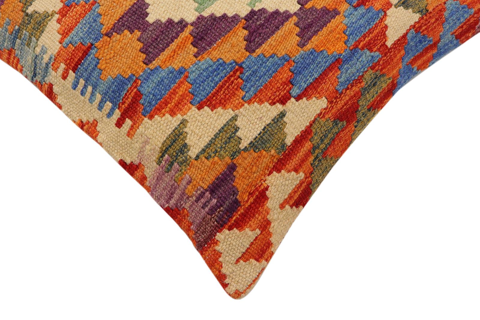 handmade Traditional Pillow Rust Blue Hand-Woven SQUARE 100% WOOL  Hand woven turkish pillow  2 x 2