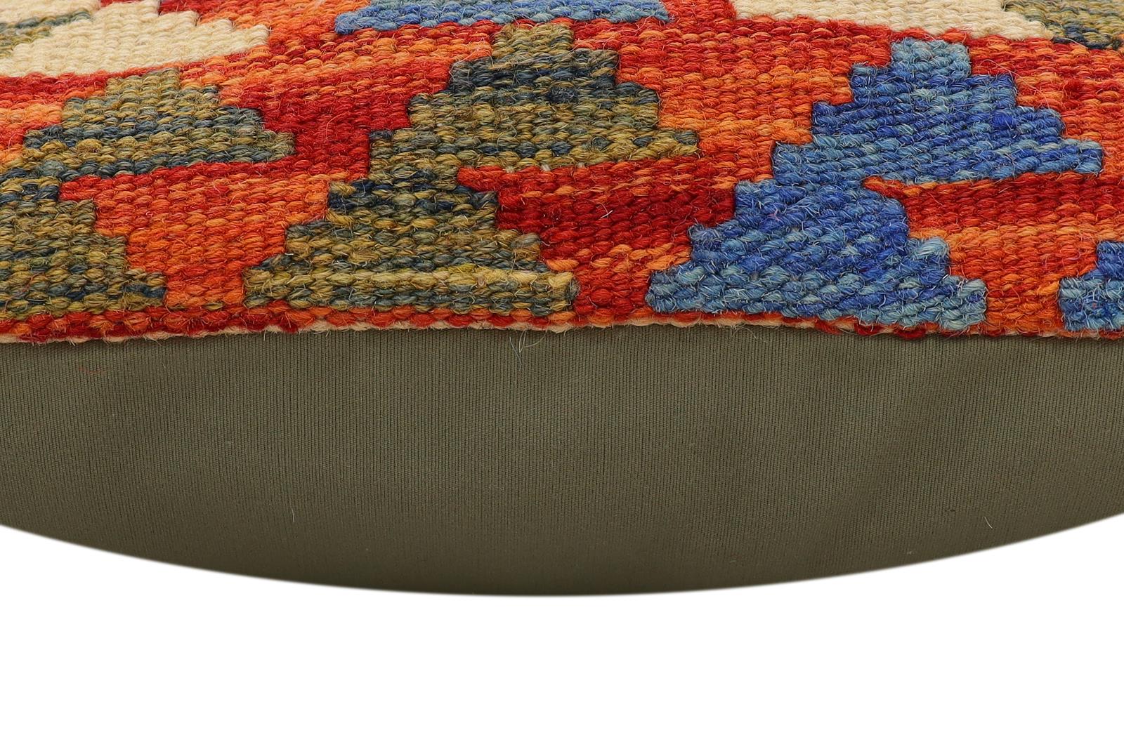 handmade Traditional Pillow Rust Blue Hand-Woven SQUARE 100% WOOL  Hand woven turkish pillow  2 x 2