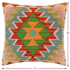 handmade Traditional Pillow Rust Blue Hand-Woven SQUARE 100% WOOL  Hand woven turkish pillow  2 x 2