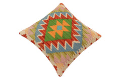handmade Traditional Pillow Rust Blue Hand-Woven SQUARE 100% WOOL  Hand woven turkish pillow  2 x 2