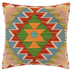 handmade Traditional Pillow Rust Blue Hand-Woven SQUARE 100% WOOL  Hand woven turkish pillow  2 x 2