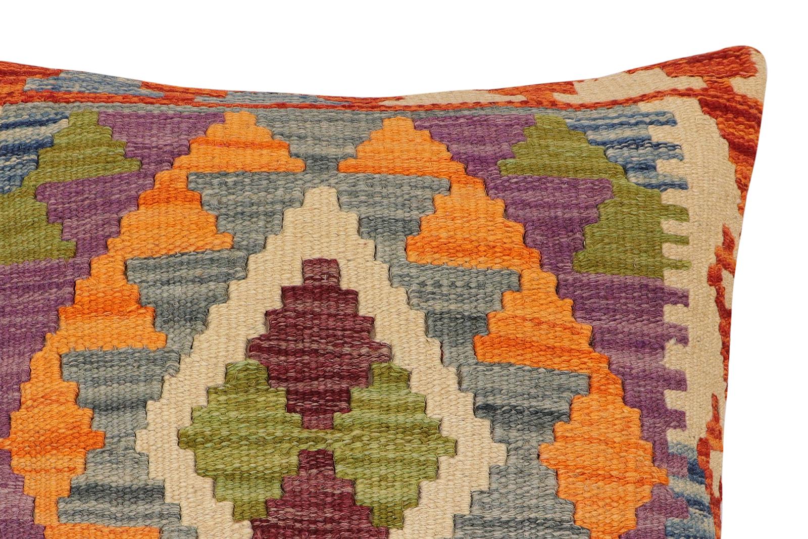 handmade Traditional Pillow Rust Blue Hand-Woven SQUARE 100% WOOL  Hand woven turkish pillow  2 x 2