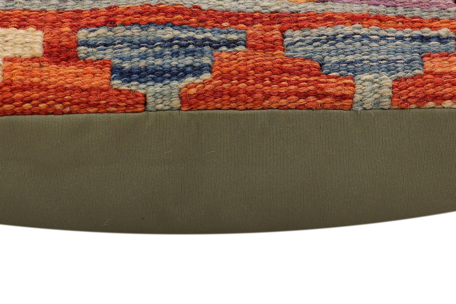 handmade Traditional Pillow Rust Blue Hand-Woven SQUARE 100% WOOL  Hand woven turkish pillow  2 x 2