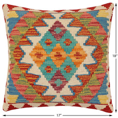 handmade Traditional Pillow Rust Blue Hand-Woven SQUARE 100% WOOL  Hand woven turkish pillow  2 x 2