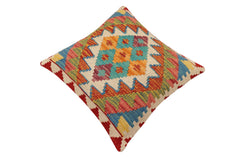 handmade Traditional Pillow Rust Blue Hand-Woven SQUARE 100% WOOL  Hand woven turkish pillow  2 x 2