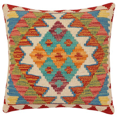 handmade Traditional Pillow Rust Blue Hand-Woven SQUARE 100% WOOL  Hand woven turkish pillow  2 x 2