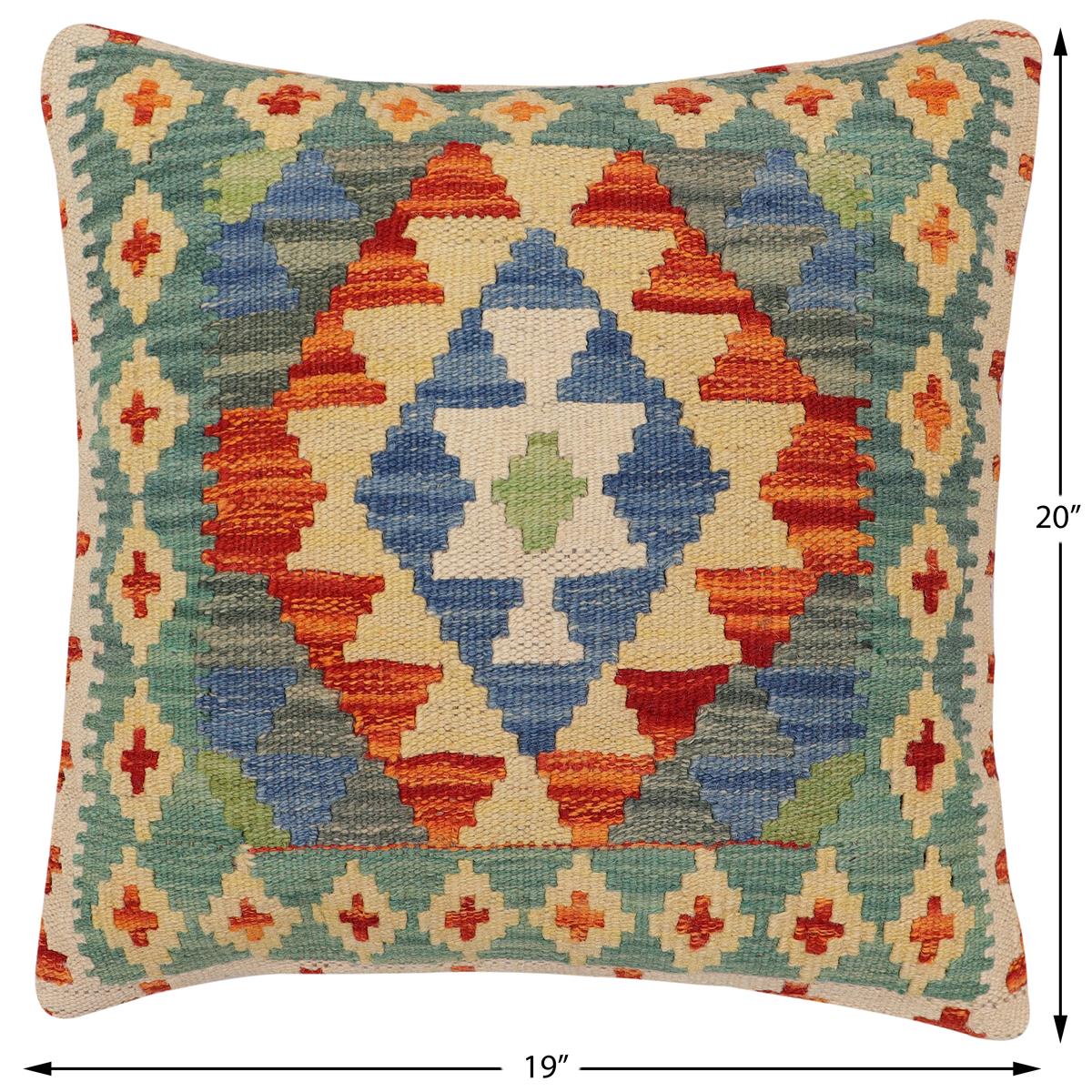 handmade Traditional Pillow Rust Blue Hand-Woven SQUARE 100% WOOL  Hand woven turkish pillow  PILLOW