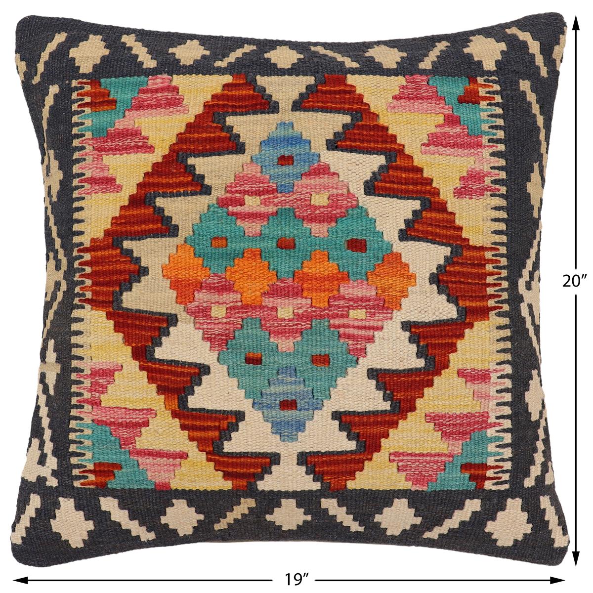 handmade Traditional Pillow Rust Blue Hand-Woven SQUARE 100% WOOL  Hand woven turkish pillow  PILLOW