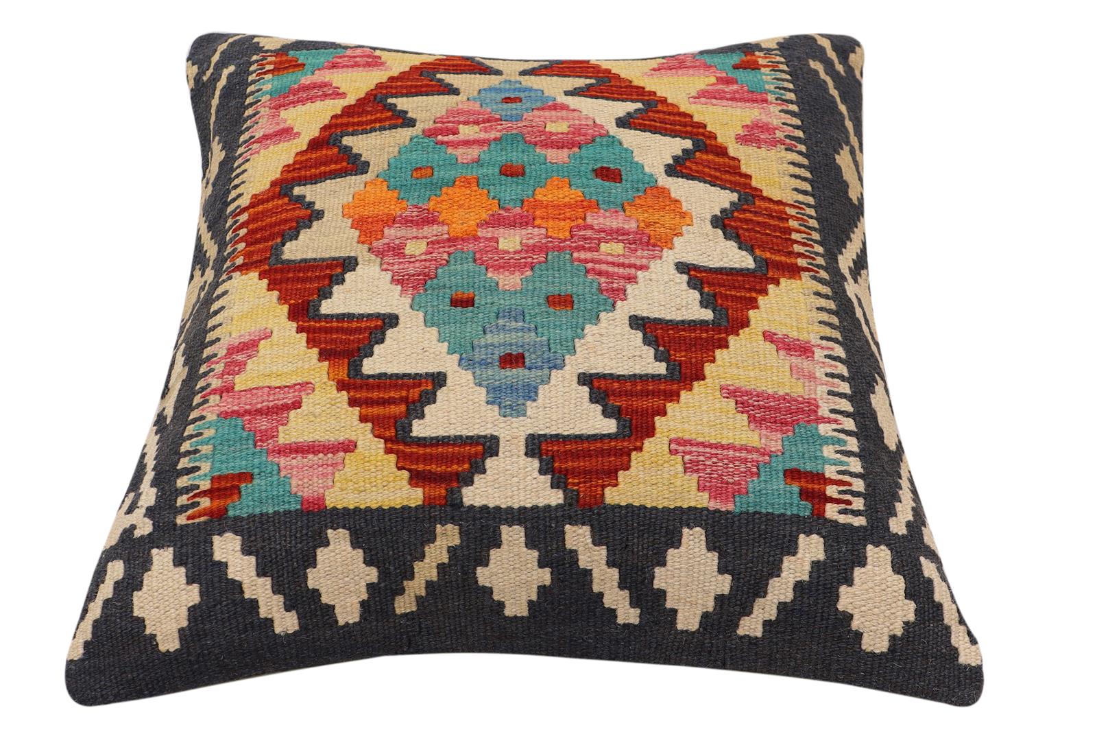 handmade Traditional Pillow Rust Blue Hand-Woven SQUARE 100% WOOL  Hand woven turkish pillow  PILLOW