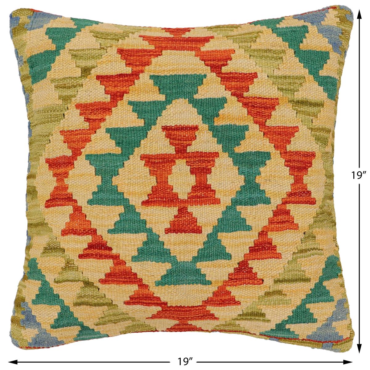 handmade Traditional Pillow Rust Blue Hand-Woven SQUARE 100% WOOL  Hand woven turkish pillow  2 x 2