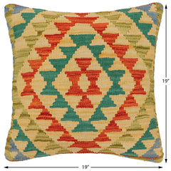 handmade Traditional Pillow Rust Blue Hand-Woven SQUARE 100% WOOL  Hand woven turkish pillow  2 x 2