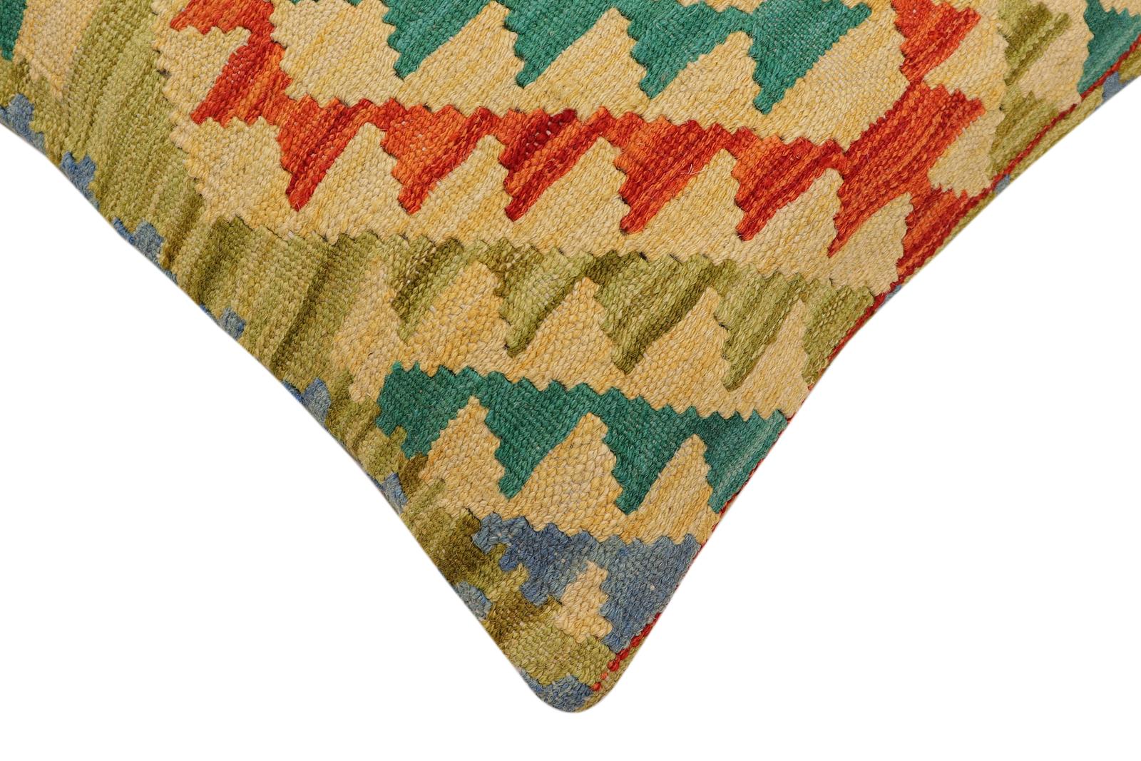 handmade Traditional Pillow Rust Blue Hand-Woven SQUARE 100% WOOL  Hand woven turkish pillow  2 x 2