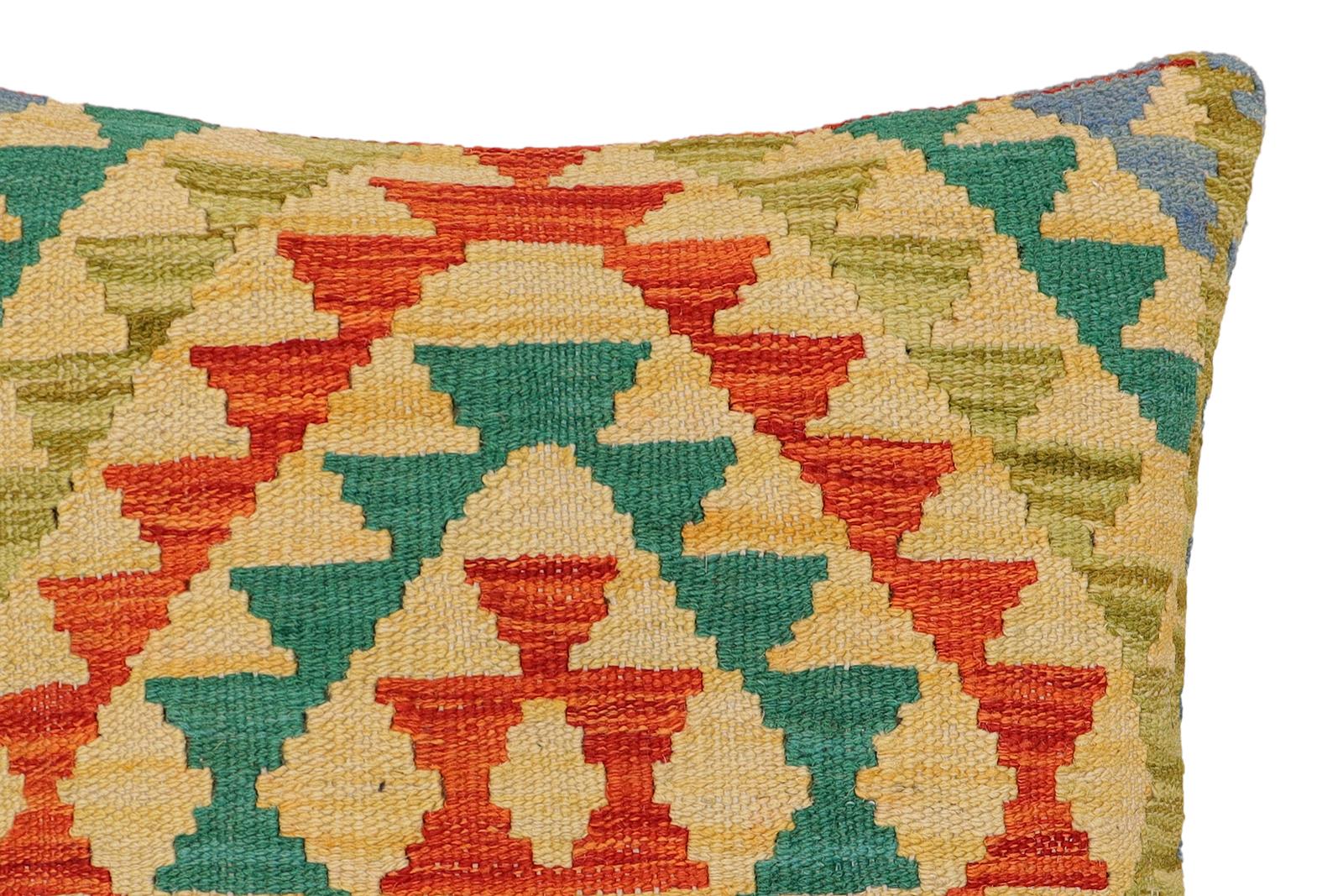 handmade Traditional Pillow Rust Blue Hand-Woven SQUARE 100% WOOL  Hand woven turkish pillow  2 x 2