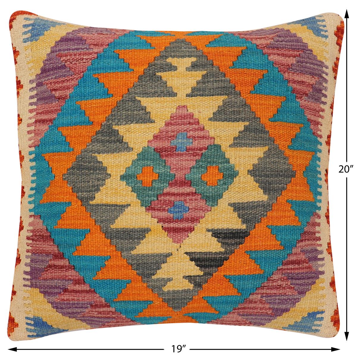 handmade Traditional Pillow Rust Blue Hand-Woven SQUARE 100% WOOL  Hand woven turkish pillow  PILLOW