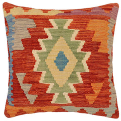 handmade Traditional Pillow Rust Blue Hand-Woven SQUARE 100% WOOL  Hand woven turkish pillow  2 x 2