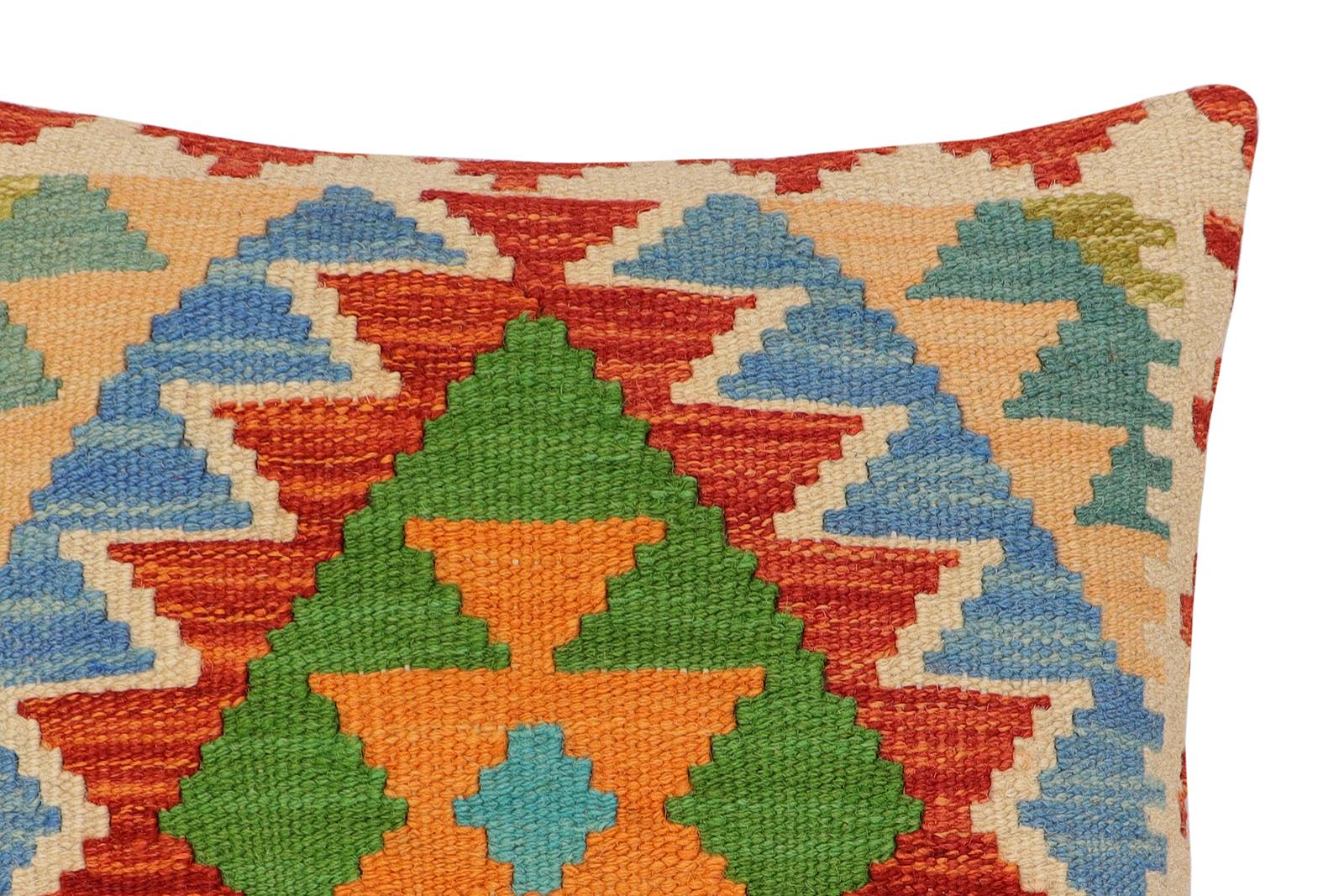 handmade Traditional Pillow Rust Blue Hand-Woven SQUARE 100% WOOL  Hand woven turkish pillow  3 x 5