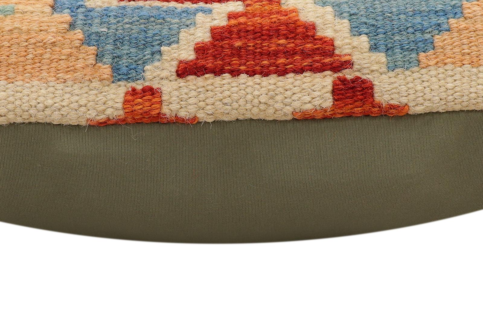 handmade Traditional Pillow Rust Blue Hand-Woven SQUARE 100% WOOL  Hand woven turkish pillow  3 x 5