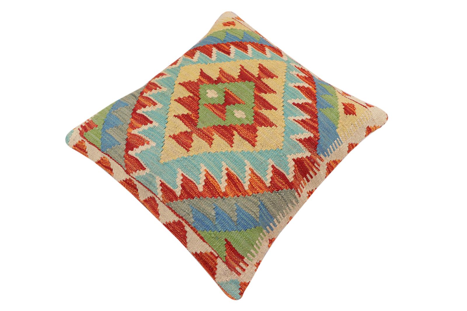 handmade Traditional Pillow Rust Blue Hand-Woven SQUARE 100% WOOL  Hand woven turkish pillow  PILLOW