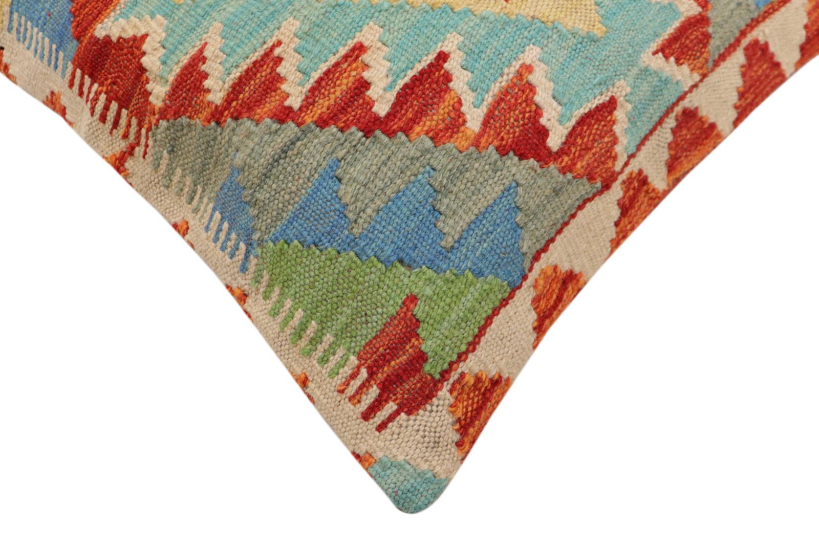 handmade Traditional Pillow Rust Blue Hand-Woven SQUARE 100% WOOL  Hand woven turkish pillow  PILLOW